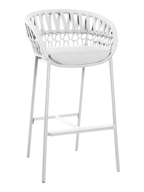 Laguna White-Silver White Outdoor Rope Bar Stool