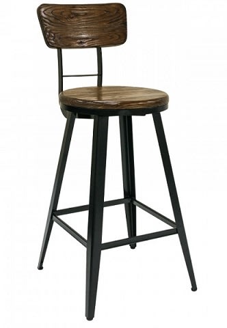 Industrial Metal Bar Stool Wood Seat/Back