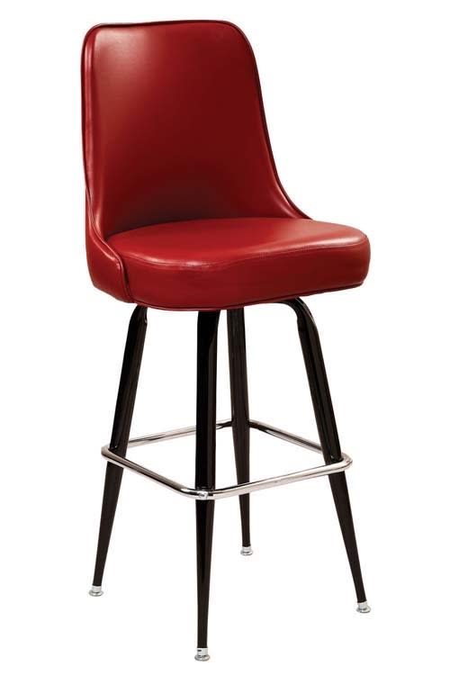Upholstered Swivel Red Metal Bar Stool - Commercial Seating