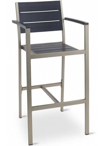 Teak Faux Wood Arm Bar Stool: Black