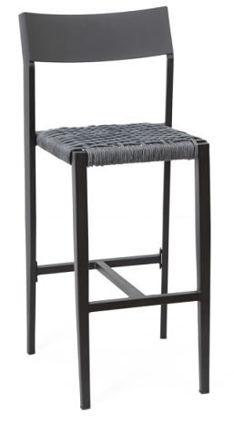 Grey Wicker Rope  Black Aluminum  Bar Stool