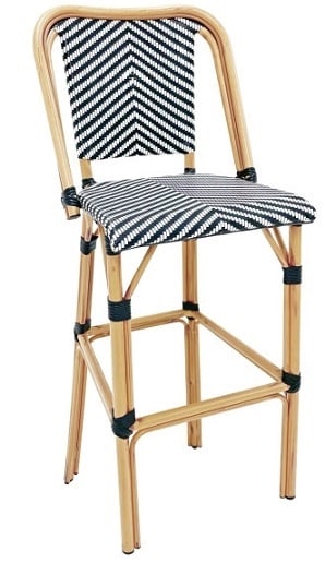 Rattan Bar Stool w/Reverse V Black White