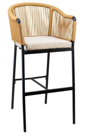 Rope Barrel Arm Bar Stool w/ Black Frame