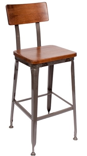 Industrial Metal Bar Stool with Wood Seat