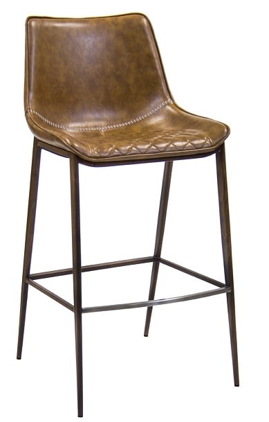 Wood Grain Metal Bar Stool  w/Brown Cushion