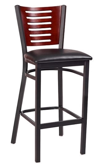 Slat Back Dark Mahogany Bar Stool w/ Padded Seat