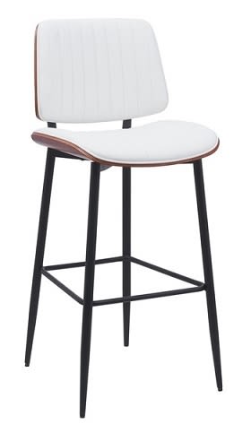 Modern White Upholstered Channel Metal Bar Stool