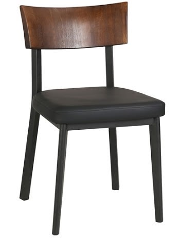 Black Metal Restaurant Chair with Padded Seat & Wood Veneer Back â€“ Modern Commercial Seating