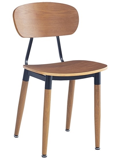 Industrial Steel Chair â€“ Light Cherry Wood Veneer Seat & Back