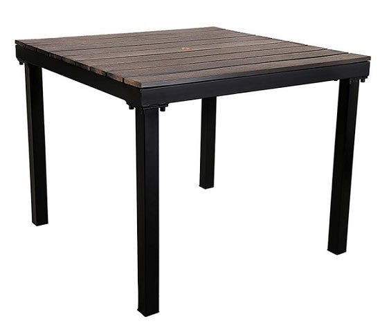 Faux Teak Restaurant Patio Table | Black Steel 36 x 36 Faux Teak Restaurant Patio Table | Black Steel 36 x 36