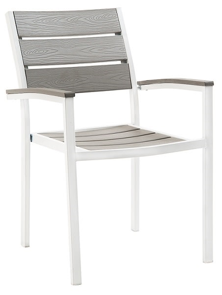 Teak Light Grey White Steel Reataurant Arm Chair