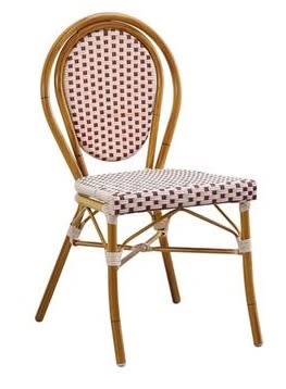 Bamboo-Inspired Metal Chair with Burgundy Check Poly Weave – Commercial Outdoor Seating Bamboo-Inspired Metal Chair with Burgundy Check Poly Weave – Commercial Outdoor Seating