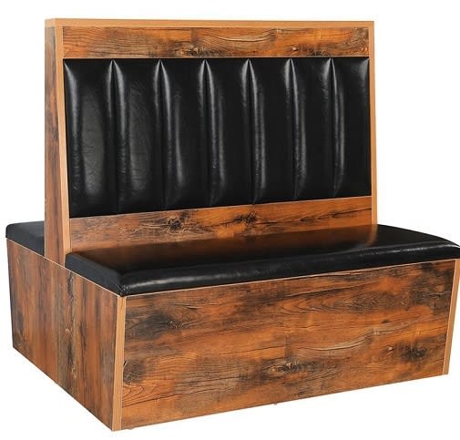 Restaurant Double Booth â€“ Black Vinyl with Distressed Pine Laminate Frame
