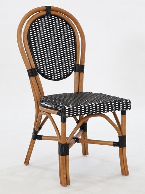 Rattan French Bistro Cafe Collection Aluminum Restaurant Chair â€“ Black & White Weave