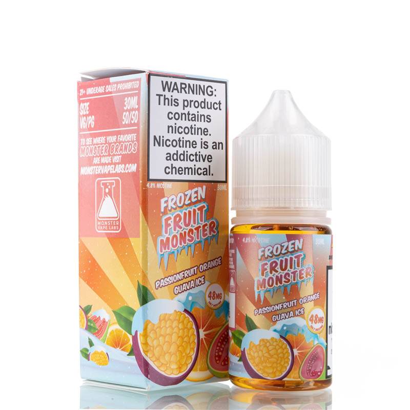 Passion Fruit Orange Guava Ice by Frozen Fruit Monster Nic Salt - 30ml Passion Fruit Orange Guava Ice by Frozen Fruit Monster Nic Salt - 30ml