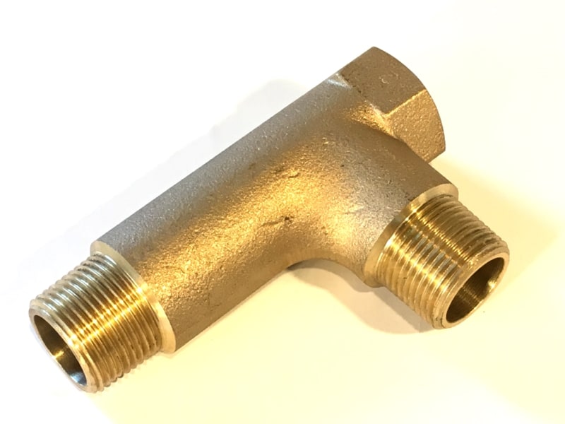 Brass Offset Tee, 4", 3/4" MPT x 1/2" MPT x 3/4" MPT