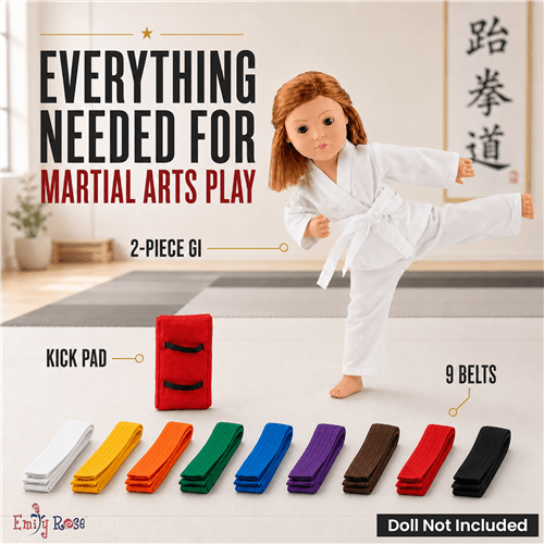 18-inch Doll Clothes - Karate Outfit with Color Belts and Red Kick-Pad - fits American Girl ® Dolls 18-inch Doll Clothes - Karate Outfit with Color Belts and Red Kick-Pad - fits American Girl ® Dolls