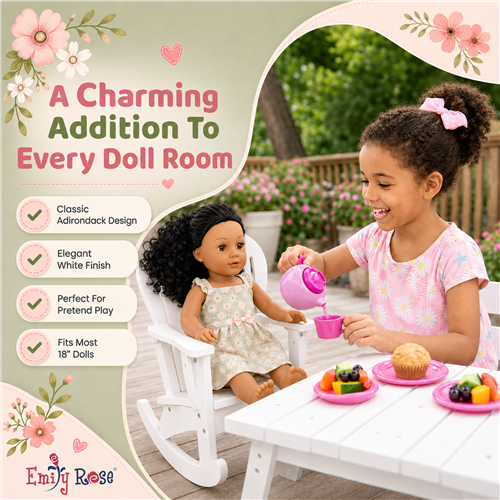 photo of 18-Inch Doll Furniture - White Adirondack Rocking Chair - fits American Girl ® Dolls