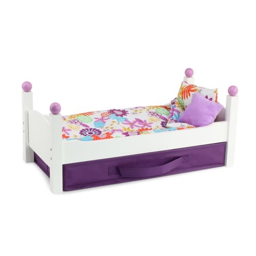18-Inch Doll Furniture White Stackable Single Bed with Bedding