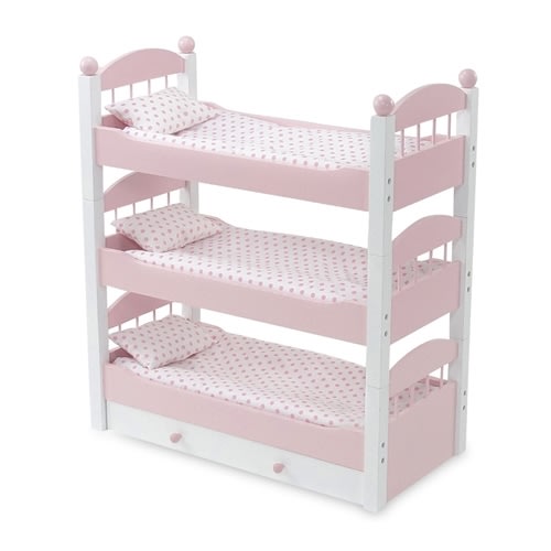 18-Inch Doll Furniture Pink Stackable Triple Bunk Bed with