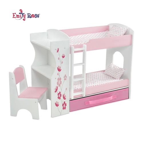 18-Inch Doll Furniture Bunk Bed with Built-in Desk and Storage
