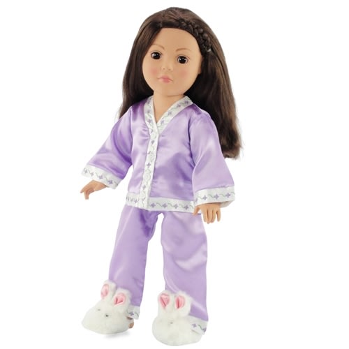 18-inch Doll Clothes - Purple Satin Pajamas/PJs with Matching Slippers - fits American Girl ® Dolls