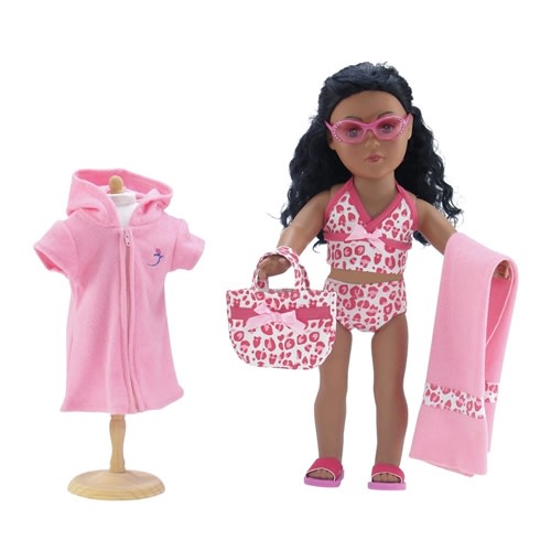 18-Inch Doll Clothes Six-Piece Pink Leopard Print Tankini