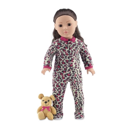 18 Inch Doll Clothes Cheetah Print One-Piece Footed Pajamas/PJs