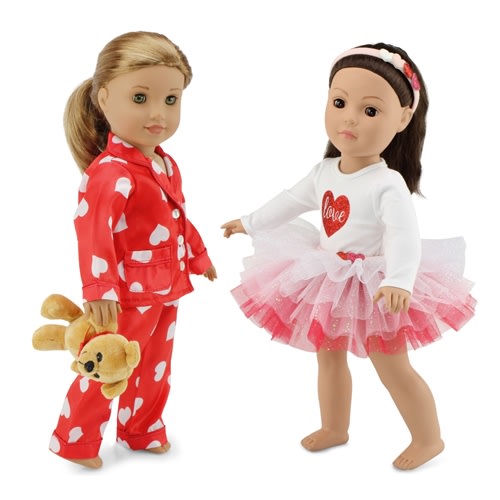 Fashion Tutu Skirt Outfit Set and Headband BUNDLED with Silky 18" Doll PJs Valentines Gift Set with Matching Eye Mask Accessory Fashion Tutu Skirt Outfit Set and Headband BUNDLED with Silky 18" Doll PJs Valentines Gift Set with Matching Eye Mask Accessory