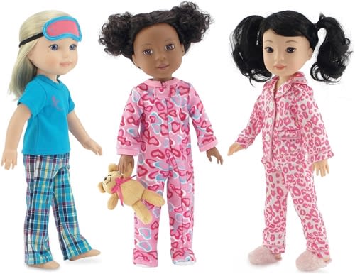 8-PC Pajama BUNDLE - Footed PJs Set with 14" Doll Teddy Bear Accessory, Plaid Doll PJ Gift Set and Leopard Satin PJ Set