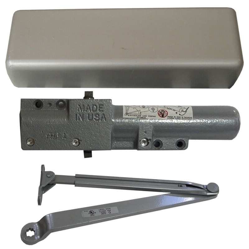 320G 6-17/64 in. x 1-23/32 in. Commercial Door Closer, Adjustable Spring Power Size 1-4, Aluminum Finish
