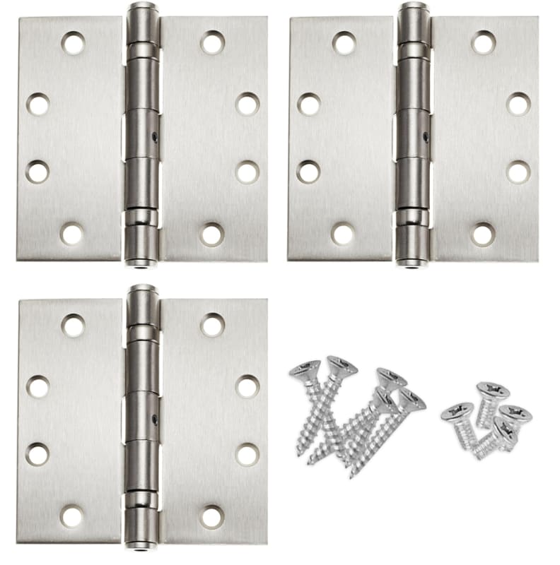 Standard Weight 4.5 in. x 4.5 in. Ball Bearing Non Removable Pin Hinge, US32D Satin Stainless Steel Finish, Pack Of 3