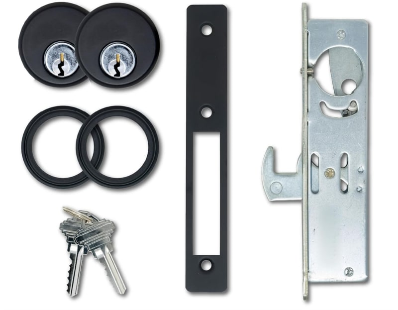 Adams Rite Hook Bolt Lock Kit With Mortise Key Cylinder On Each Side, 1-1/2 in. Backset, For Storefront Glass Door, Dark Bronze Finish