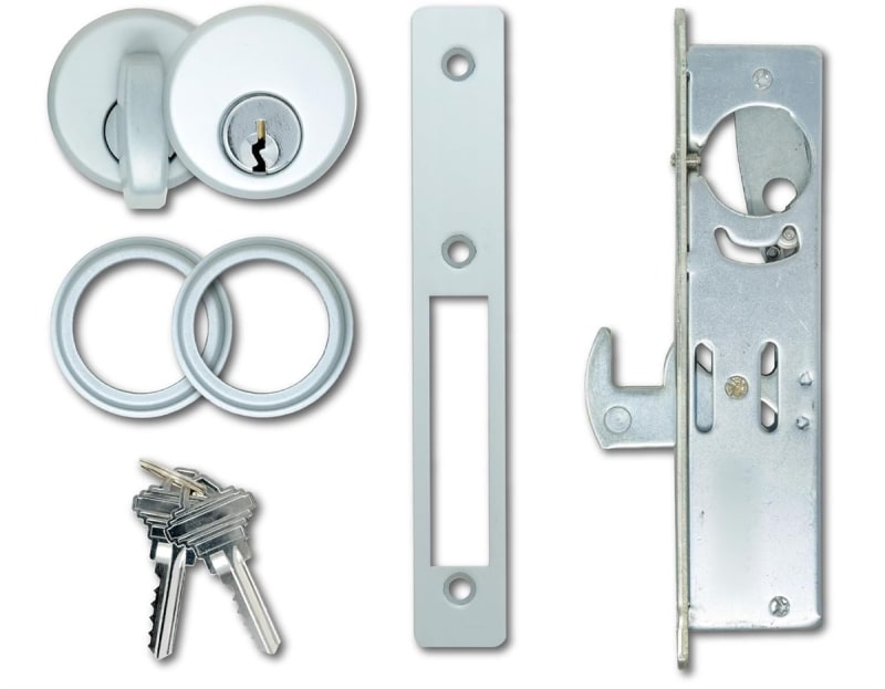 Adams Rite Hook Bolt Lock Kit With Outside Mortise Key Cylinder and Inside Thumbturn, 1-1/2 in. Backset, For Storefront Glass Door, Aluminum Finish