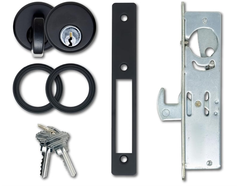 Aldora Commercial Door Hook Bolt Lock Kit With Outside Mortise Key Cylinder and Inside Thumbturn, 31/32 in. Backset, Dark Bronze Finish