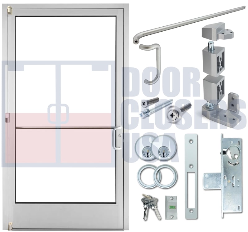 (3680) 42 in. x 96 in. Right Hand Commercial ADA Door, Single Swing Storefront Entry, Clear Anodized Finish, Glass Not Included