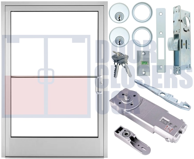 48 in. x 84 in. (4070) Right Hand ADA Commercial Door, Center Hung Double Acting - Swings Out or In, Clear Anodized Finish, Glass Not Included