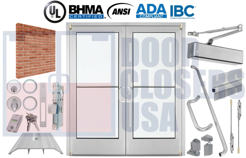 84" x 80" Double Storefront Doors - Brick Wall, Tempered Glass, USA Made