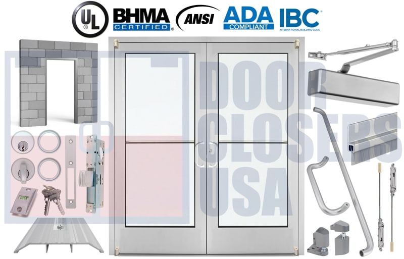 84" x 80" Double Storefront Doors - Block/CMU Wall, 1/4" Tempered, Clear Anodized - Made in USA (3-4 Week Production)