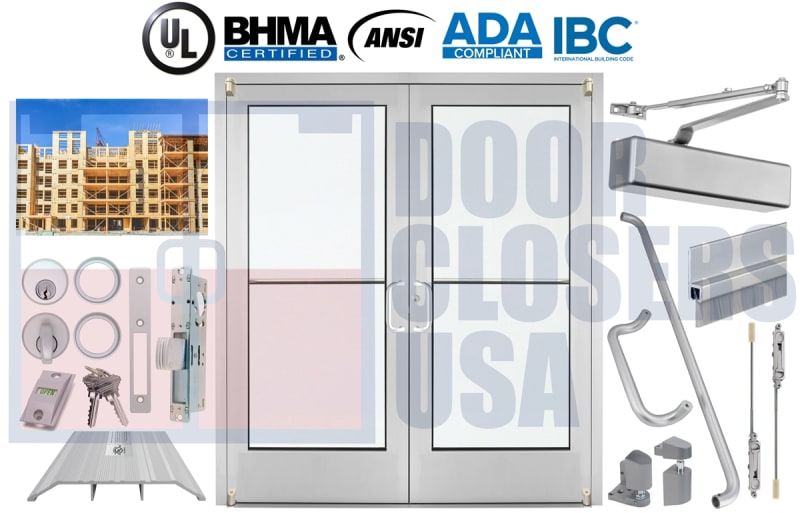 72" x 80" Double Storefront Doors - Wood Stud Wall w/ Veneer, 1/4" Tempered, Clear Anodized - Made in USA (3-4 Week Production)