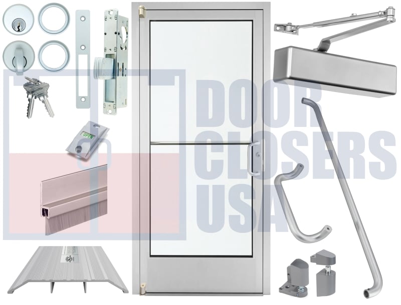 Alumitrex 36x84 Medium Stile Right Hand Commercial Glass Door with 1-Inch Insulated Low-E Tempered Glass, Clear Anodized Finish, Complete Hardware Included