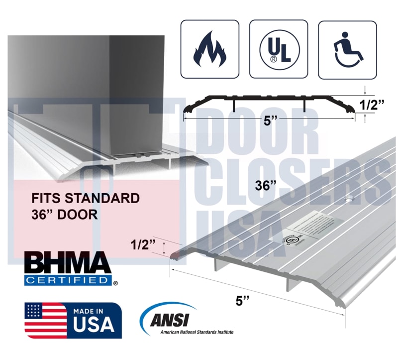 Baron 36" Fire-Rated Commercial Door Threshold - ADA, UL & ANSI/BHMA 5" x 1/2" Aluminum Saddle