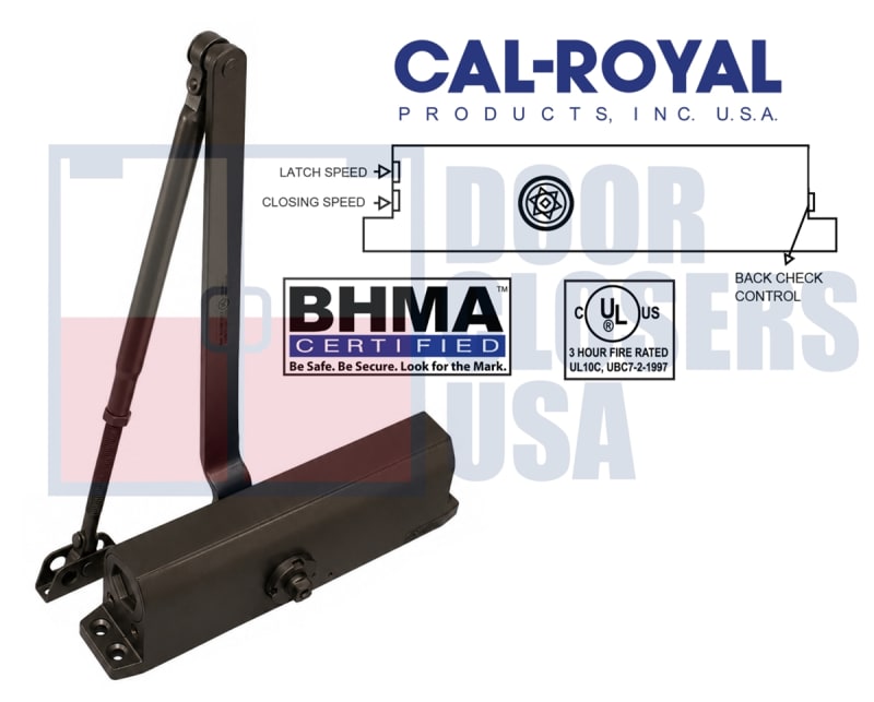 Cal-Royal 700 Series Size 5 Door Closer with Backcheck - 176-265 lb Doors - ANSI Grade 1 - Dark Bronze Finish