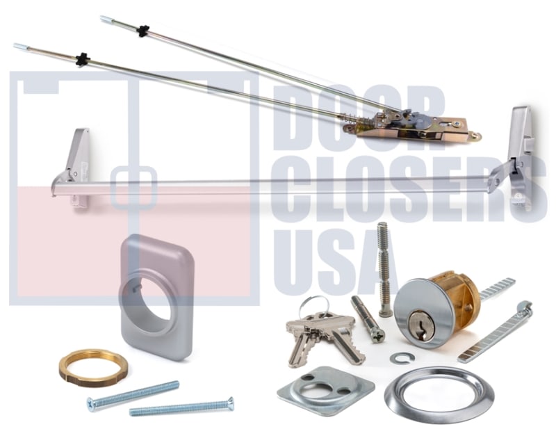 Calibre Door Closers 7085-2-48-RHR-AL Right Hand Reverse Concealed Vertical Rod Panic Exit Device With Outside Cylinder and Mounting Pad, Aluminum Finish