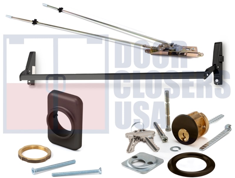 Calibre Door Closers 7085-2-48-RHR-AL Right Hand Reverse Concealed Vertical Rod Panic Exit Device With Outside Cylinder and Mounting Pad, Dark Bronze Finish