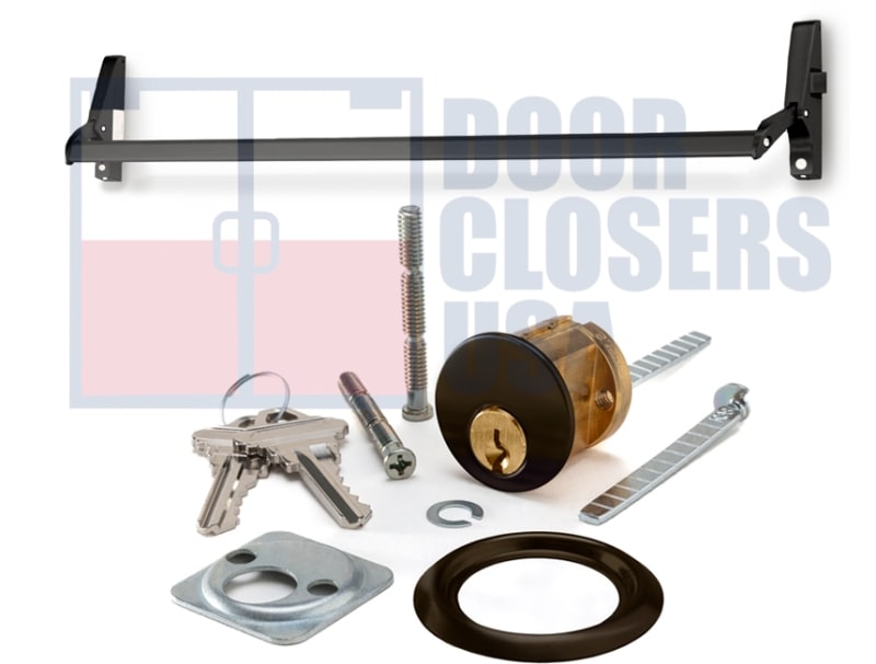 Calibre Door Closers 7095-2-48-RHR-DU Right Hand Reverse Rim Panic Exit Device With Outside Cylinder, Dark Bronze Finish