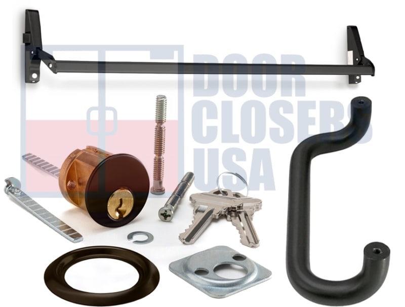 Calibre Door Closers 7095-4-48-LHR-DU Left Hand Reverse Rim Panic Exit Device With Outside Cylinder and Pull Handle, Dark Bronze Finish