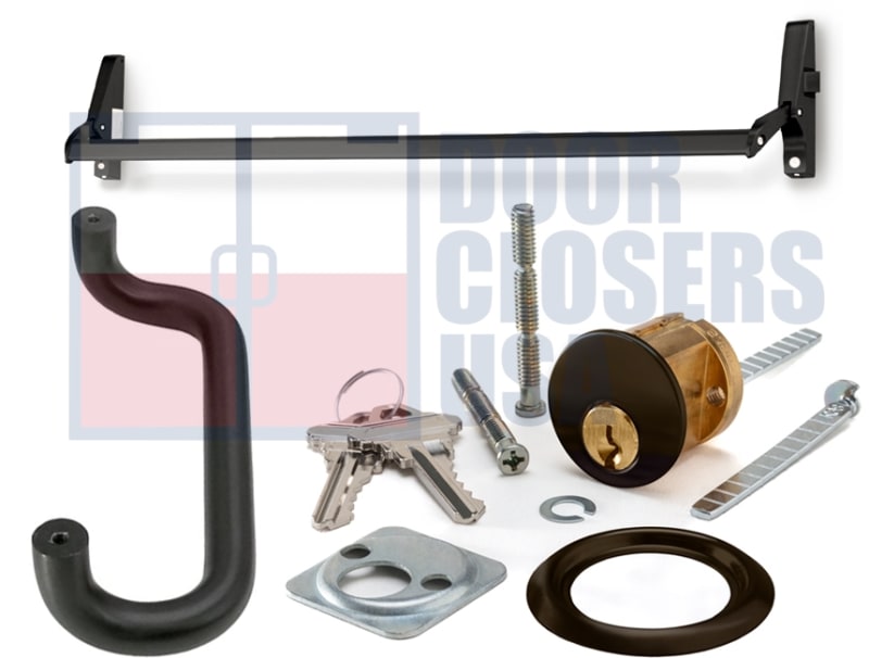 Calibre Door Closers 7095-4-48-RHR-DU Right Hand Reverse Rim Panic Exit Device With Outside Cylinder and Pull Handle, Dark Bronze Finish