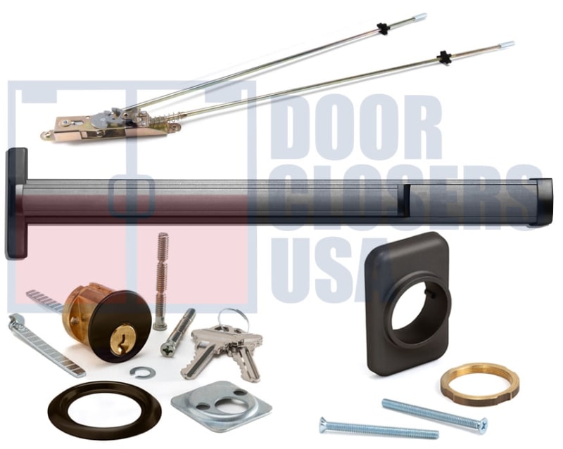 Calibre Door Closers 9100-2-36-LHR-DU Left Hand Reverse Concealed Vertical Rod Panic Exit Device With Outside Cylinder and Mounting Pad For 36 in. x 84 in. Door, Dark Bronze Finish