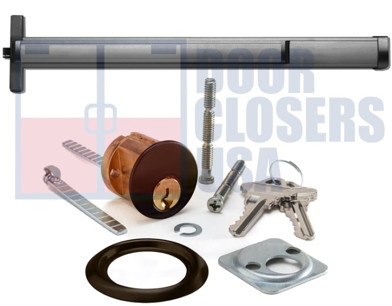 Calibre Door Closers 9300-2-36-LHR-DU Left Hand Reverse Rim Panic Exit Device With Rim Cylinder, For 36 in. Door, Dark Bronze Finish